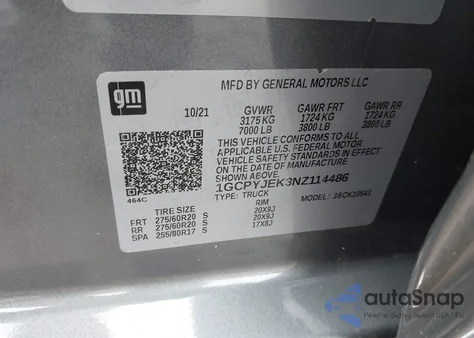 2022 Chevrolet Silverado 1500 Ltd 4Wd Short Bed Lt With 2Fl z USA, uszkodzony, nr VIN 1GCPYJEK3NZ114486